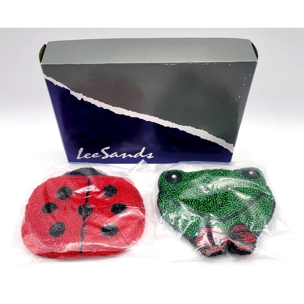 Vintage Lee Sands Beaded Frog & Ladybug Coin Purses‎ New In Box
